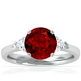 thumbnail image 1 of GemsNY July Birthstone - Classic Round Ruby Three Stone Ring with Trillion Cut Side Diamonds For Women (Grade - AAAA | 2.05cttw), 1 of 4
