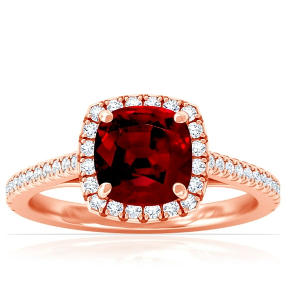 GemsNY July Birthstone - Classic Square Cushion Ruby Halo Ring with Pave Set Diamonds (Grade - AAAA | 1.41cttw)