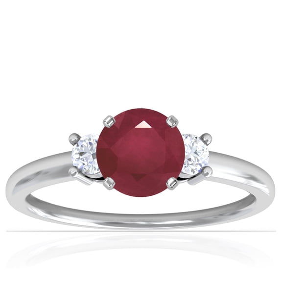 GemsNY July Birthstone - Classic Three Stone Round Ruby Ring (Grade - A | 1.35cttw)