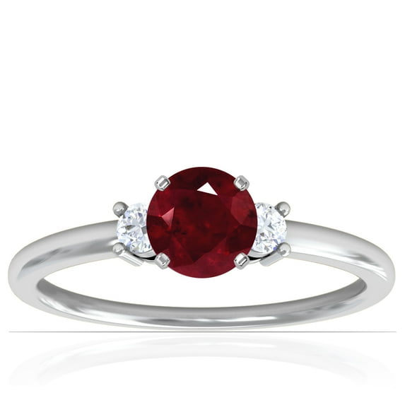 GemsNY July Birthstone - Classic Three Stone Round Ruby Ring (Grade - AA | 0.75cttw)