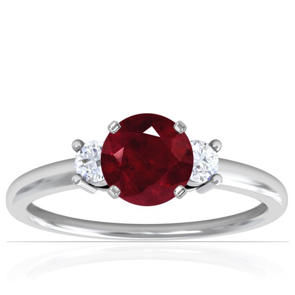 GemsNY July Birthstone - Classic Three Stone Round Ruby Ring (Grade - AA | 1.35cttw)