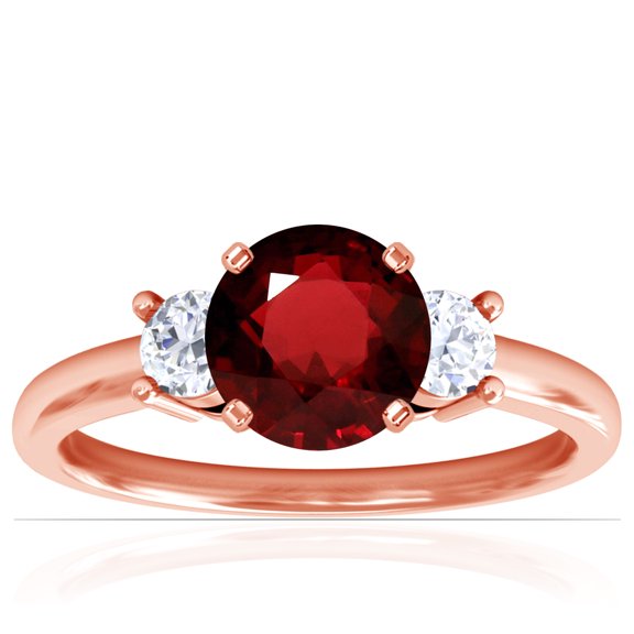 GemsNY July Birthstone - Classic Three Stone Round Ruby Ring (Grade - AAA | 1.95cttw)