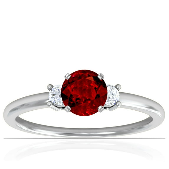 GemsNY July Birthstone - Classic Three Stone Round Ruby Ring (Grade - AAAA | 0.75cttw)