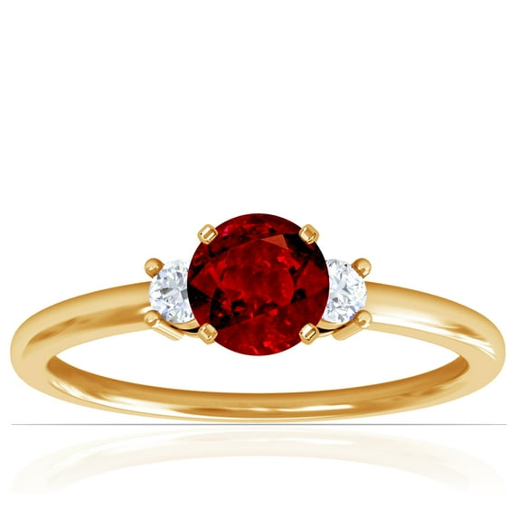 GemsNY July Birthstone - Classic Three Stone Round Ruby Ring (Grade - AAAA | 0.75cttw)