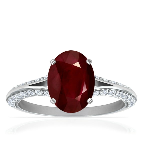 GemsNY July Birthstone - Dainty Oval Ruby Ring With Splity Shank (Grade - AA | 2.43cttw)