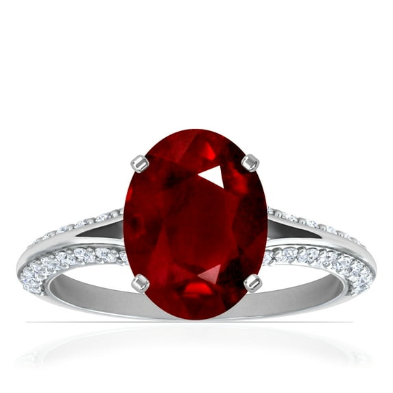 GemsNY July Birthstone - Dainty Oval Ruby Ring With Splity Shank (Grade - AAA | 3.53cttw)