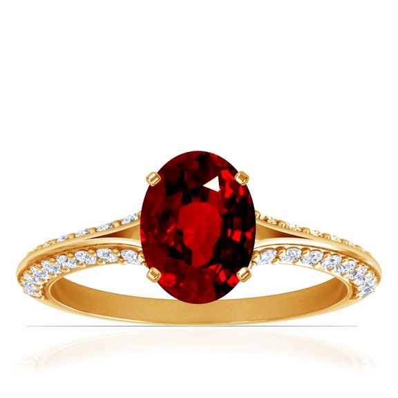 GemsNY July Birthstone - Dainty Oval Untreated Ruby Ring With Splity Shank (Grade - AAAAA | 1.18cttw)