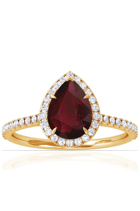 July Birthstone - Dainty Pear Shape Ruby Halo Ring with Pave Set Diamonds (Grade - AA | 2.35cttw)