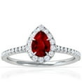 thumbnail image 1 of GemsNY July Birthstone - Dainty Pear Shape Ruby Halo Ring with Pave Set Diamonds (Grade - AAAA | 1.23cttw), 1 of 4