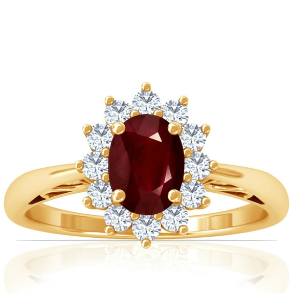GemsNY July Birthstone - Four Prong Princess Diana Inspired Oval Ruby Halo Ring For Women (Grade - AA | 1.48cttw)