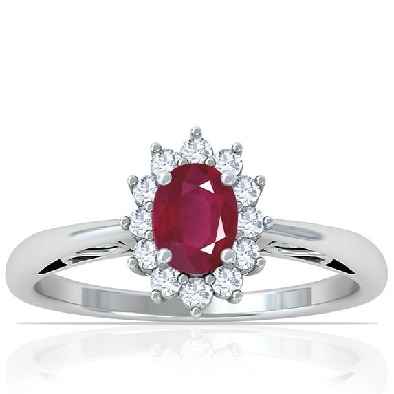 GemsNY July Birthstone - Four Prong Princess Diana Inspired Oval Ruby Halo Ring (Grade - A | 0.92cttw)
