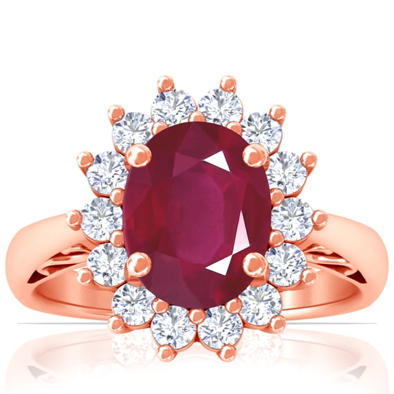 GemsNY July Birthstone - Four Prong Princess Diana Inspired Oval Ruby Halo Ring (Grade - A | 4.05cttw)