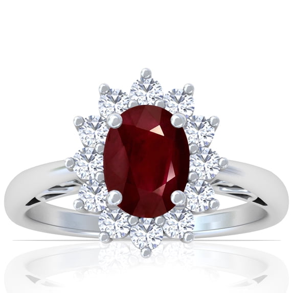 GemsNY July Birthstone - Four Prong Princess Diana Inspired Oval Ruby Halo Ring (Grade - AA | 2.15cttw)