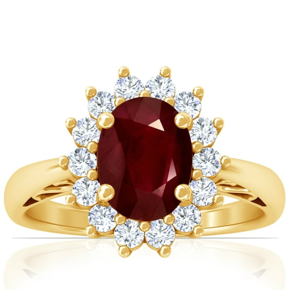 GemsNY July Birthstone - Four Prong Princess Diana Inspired Oval Ruby Halo Ring (Grade - AA | 2.85cttw)