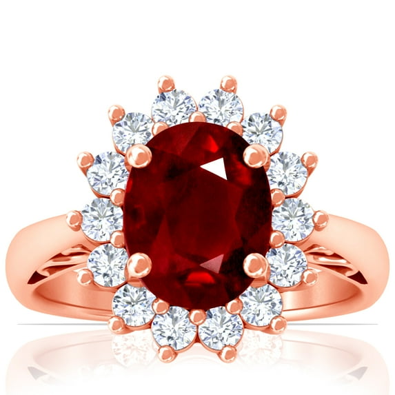 GemsNY July Birthstone - Four Prong Princess Diana Inspired Oval Ruby Halo Ring (Grade - AAA | 4.05cttw)