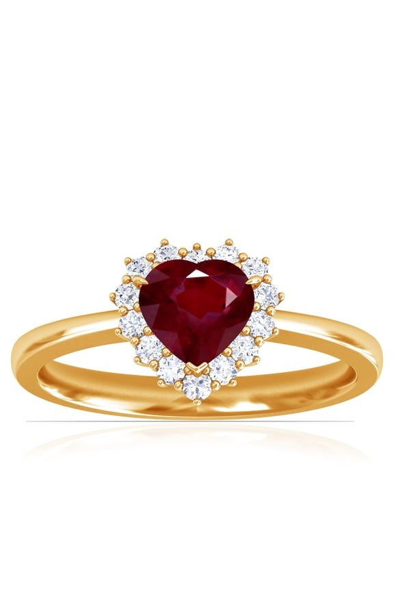 July Birthstone - Heart Shape Ruby Halo Ring (Grade - AA | 0.84cttw)