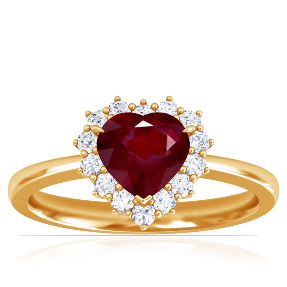 GemsNY July Birthstone - Heart Shape Ruby Halo Ring (Grade - AA | 1.35cttw)