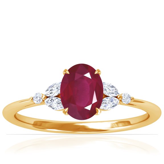 GemsNY July Birthstone - Petite Oval Ruby Ring with Round and Marquise Side Diamonds (Grade - A | 1.43cttw)