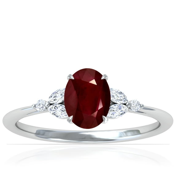 GemsNY July Birthstone - Petite Oval Ruby Ring with Round and Marquise Side Diamonds (Grade - AA | 1.43cttw)