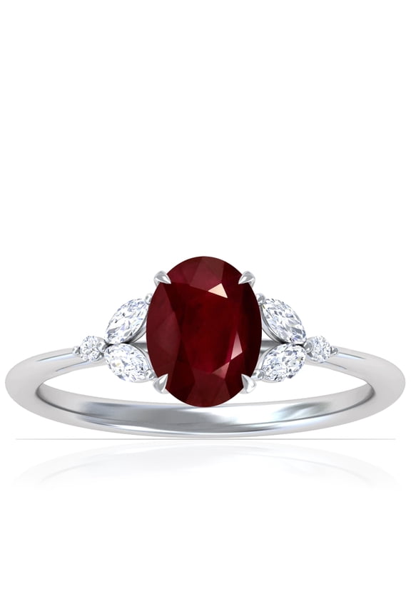 July Birthstone - Petite Oval Ruby Ring with Round and Marquise Side Diamonds (Grade - AA | 1.98cttw)