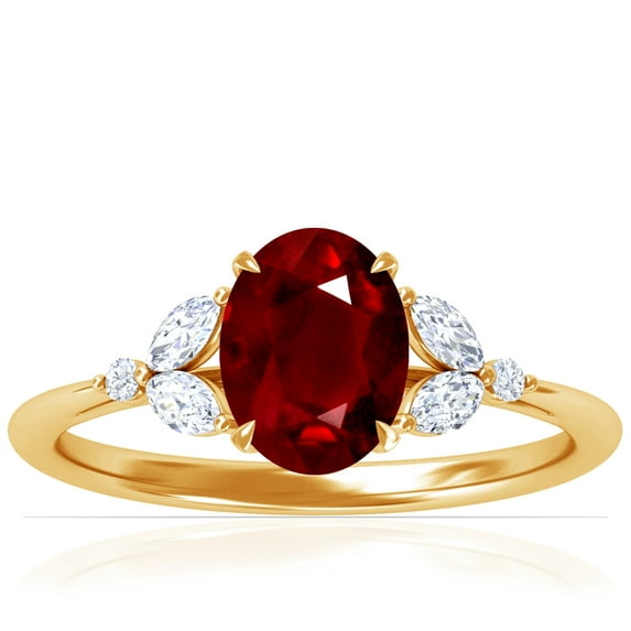GemsNY July Birthstone - Petite Oval Ruby Ring with Round and Marquise Side Diamonds (Grade - AAA | 2.68cttw)