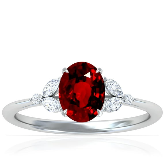 GemsNY July Birthstone - Petite Oval Ruby Ring with Round and Marquise Side Diamonds (Grade - AAAA | 1.98cttw)