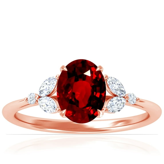 GemsNY July Birthstone - Petite Oval Ruby Ring with Round and Marquise Side Diamonds (Grade - AAAA | 2.68cttw)