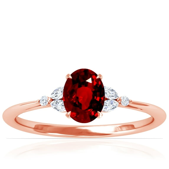 GemsNY July Birthstone - Petite Oval Untreated Ruby Ring with Round and Marquise Side Diamonds (Grade - AAAAA | 1.08cttw)