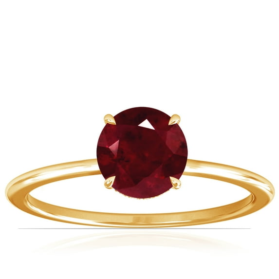 GemsNY July Birthstone - Petite Prong Set Round Ruby Hidden Halo Ring (Grade - AA | 1.14cttw)