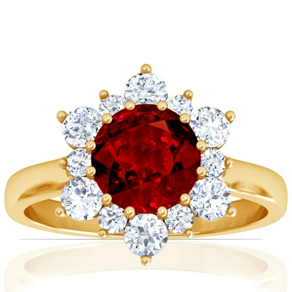 GemsNY July Birthstone - Prong Set Round Ruby Sunburst Diamond Halo Ring (Grade - AAAA | 1.56cttw)