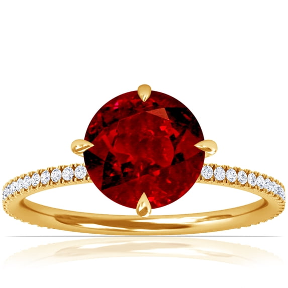 GemsNY July Birthstone - Round Prong Set Ruby Hidden Halo Ring with Petite Pave Set Band (Grade - AAAA | 1.39cttw)