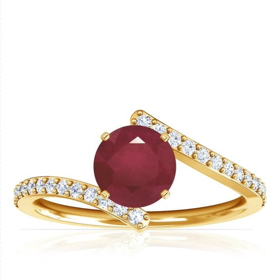 GemsNY July Birthstone - Round Ruby Bypass Ring With Prong Set Round Diamonds (Grade - A | 0.91cttw)