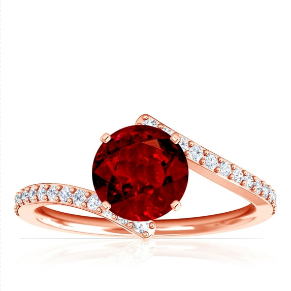 GemsNY July Birthstone - Round Ruby Bypass Ring With Prong Set Round Diamonds (Grade - AAAA | 1.31cttw)