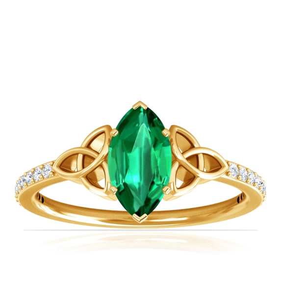 GemsNY May Birthstone - Celtic Prong Set Marquise Emerald Ring with Prong Set Diamonds For Women (Grade - AAA | 0.64cttw)