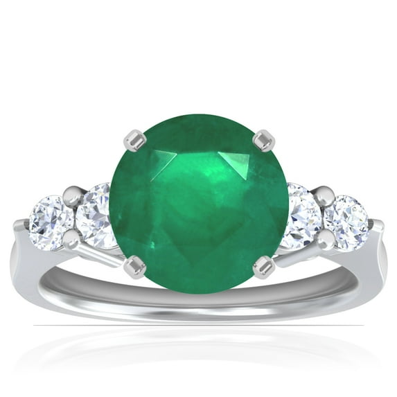 GemsNY May Birthstone - Five Stone Round Emerald and Diamond Ring For Women (Grade - A | 2.25cttw)