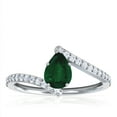 thumbnail image 1 of GemsNY May Birthstone - Pear Shape Emerald Bypass Ring With Prong Set Round Diamonds For Women (Grade - AA | 0.66cttw), 1 of 4