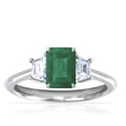 thumbnail image 1 of GemsNY May Birthstone - Three Stone Ring Emerald Cut Emerald with Prong Set Trapezoid Side Diamonds For Women (Grade - A | 1.10cttw), 1 of 4