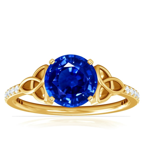 GemsNY September Birthstone - Celtic Prong Set Round Blue Sapphire Ring with Prong Set Diamonds For Women (Grade - AAAA | 1.69cttw)