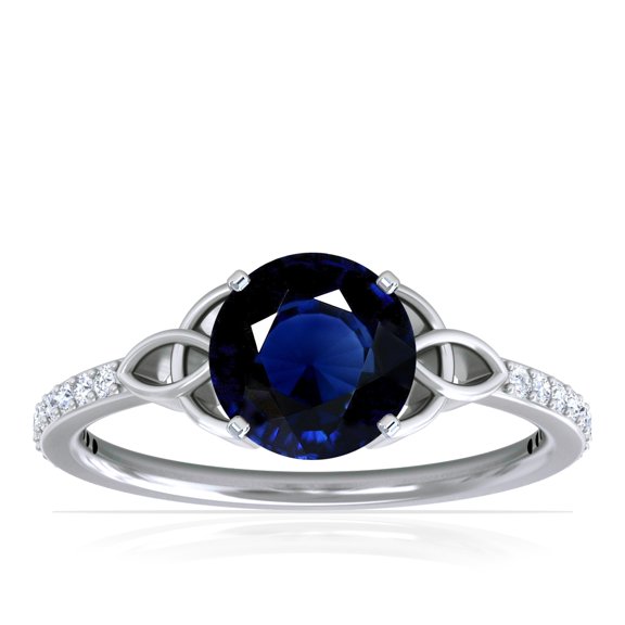 GemsNY September Birthstone - Celtic Prong Set Round Blue Sapphire Ring with Prong Set Diamonds (Grade - AA | 1.19cttw)