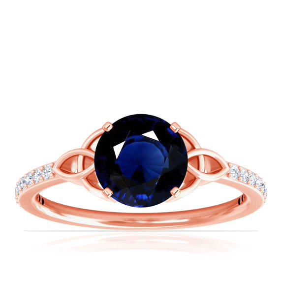 GemsNY September Birthstone - Celtic Prong Set Round Blue Sapphire Ring with Prong Set Diamonds (Grade - AA | 1.19cttw)