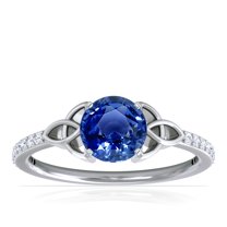 GemsNY September Birthstone - Celtic Prong Set Round Blue Sapphire Ring with Prong Set Diamonds (Grade - AAA | 0.79cttw)