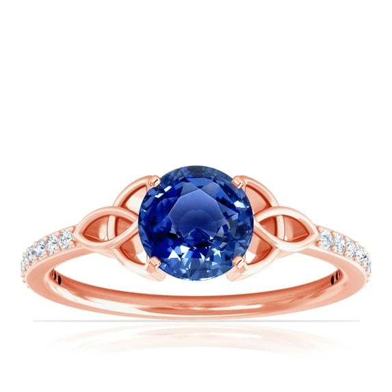 GemsNY September Birthstone - Celtic Prong Set Round Blue Sapphire Ring with Prong Set Diamonds (Grade - AAA | 0.79cttw)