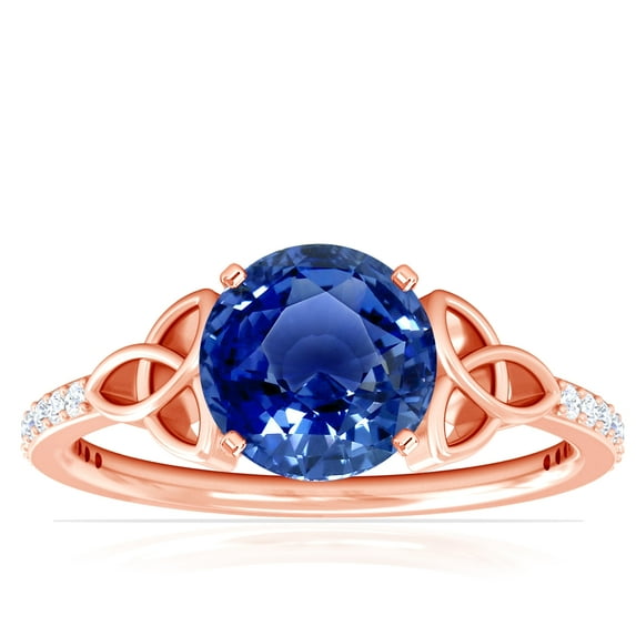 GemsNY September Birthstone - Celtic Prong Set Round Blue Sapphire Ring with Prong Set Diamonds (Grade - AAA | 1.69cttw)