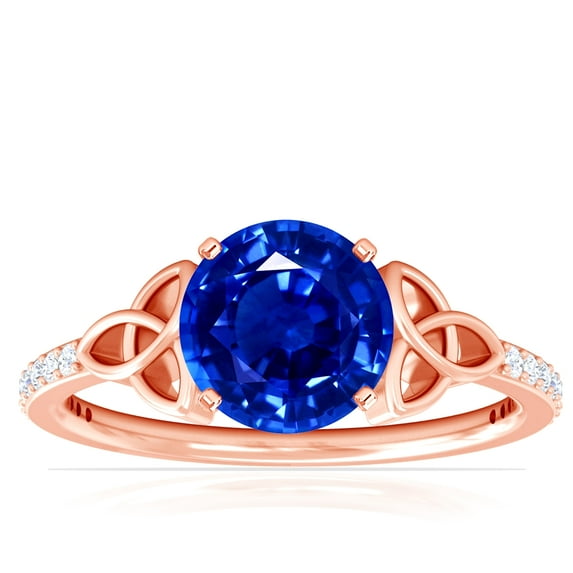 GemsNY September Birthstone - Celtic Prong Set Round Blue Sapphire Ring with Prong Set Diamonds (Grade - AAAA | 1.69cttw)