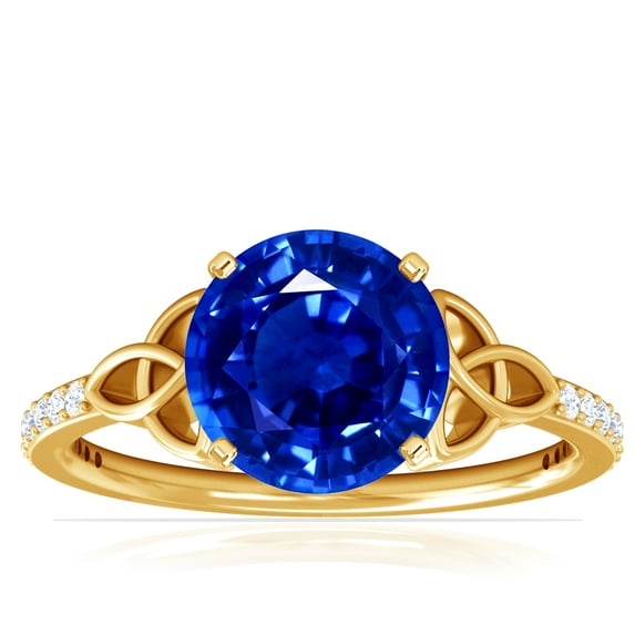 GemsNY September Birthstone - Celtic Prong Set Round Blue Sapphire Ring with Prong Set Diamonds (Grade - AAAA | 2.39cttw)