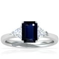 thumbnail image 1 of GemsNY September Birthstone - Classic Emerald Cut Blue Sapphire Three Stone Ring with Trillion Cut Side Diamonds For Women (Grade - AA | 1.34cttw), 1 of 4