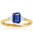 thumbnail image 1 of GemsNY September Birthstone - Classic Emerald Cut Blue Sapphire Three Stone Ring with Trillion Cut Side Diamonds For Women (Grade - AAA | 0.94cttw), 1 of 4