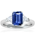 thumbnail image 1 of GemsNY September Birthstone - Classic Emerald Cut Blue Sapphire Three Stone Ring with Trillion Cut Side Diamonds For Women (Grade - AAA | 2.25cttw), 1 of 4