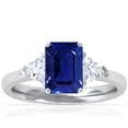 thumbnail image 1 of GemsNY September Birthstone - Classic Emerald Cut Untreated Blue Sapphire Three Stone Ring with Trillion Cut Side Diamonds For Women (Grade - AAAAA | 2.25cttw), 1 of 4