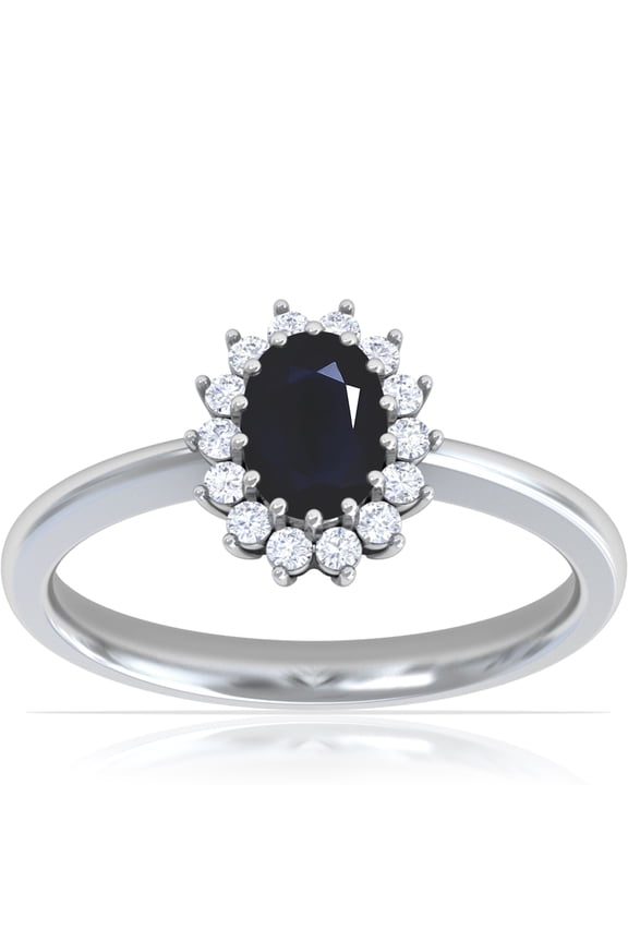September Birthstone - Classic Princess Diana Replica Oval Sapphire Halo Ring (0.79cttw)